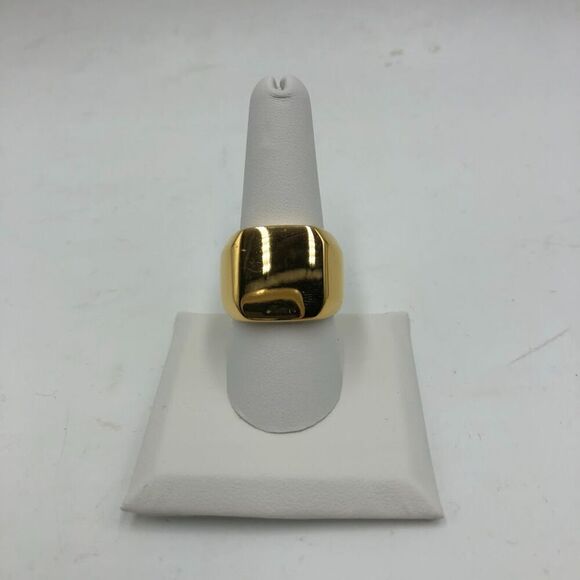 18K Gold Plated Womens Unisex Heavy Ring Square Waterproof Size 9 Hypoallergenic - Picture 4 of 13